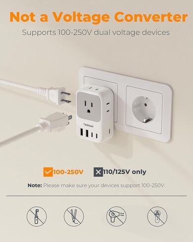 تيسان نوع F محول التوصيل 2 حزمة، 28W ألمانيا فرنسا محول التوصيل السفر مع 4 منافذ 5 منافذ USB (3 USB-C)، محول الطاقة من النوع E للولايات المتحدة إلى أوروبا إسبانيا أيسلندا اليونان كوريا الجنوبية روسيا النرويج in Saudi Arabia