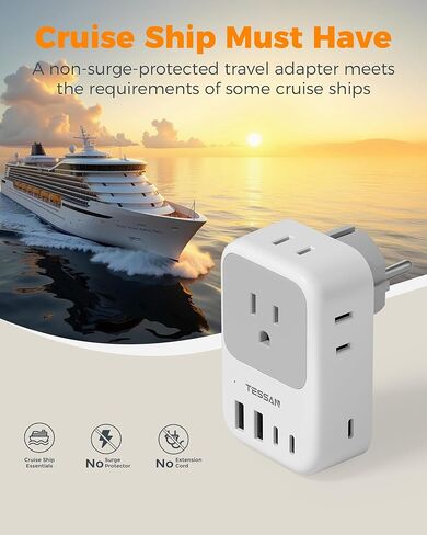 تيسان نوع F محول التوصيل 2 حزمة، 28W ألمانيا فرنسا محول التوصيل السفر مع 4 منافذ 5 منافذ USB (3 USB-C)، محول الطاقة من النوع E للولايات المتحدة إلى أوروبا إسبانيا أيسلندا اليونان كوريا الجنوبية روسيا النرويج in Saudi Arabia