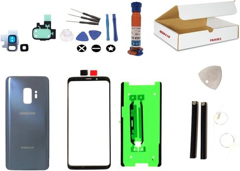 Screen Repair Kit Compatible with Samsung Galaxy S9 G960 - Front Outer Glass Lens, Back Cover with Camera Lens Cover Replacement (Coral Blue) in Saudi Arabia