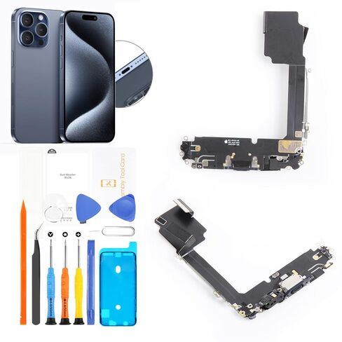 لهاتف iPhone 15 Pro Max Lightning، استبدال منفذ شحن USB، مجموعة كابل مرن مع مجموعة أدوات شريط مقاوم للماء لـ A2849 A3105 A3106 A3108 (تيتانيوم أسود) in Saudi Arabia