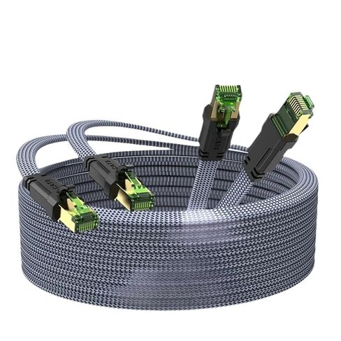 2 حزمة كابل إيثرنت Cat8 من النايلون المضفر بسرعة 40 جيجابت في الثانية لشبكة LAN سلك تصحيح SFTP RJ45 كابل مسطح للمودم/جهاز التوجيه/الألعاب (3M-10FT) in Kuwait