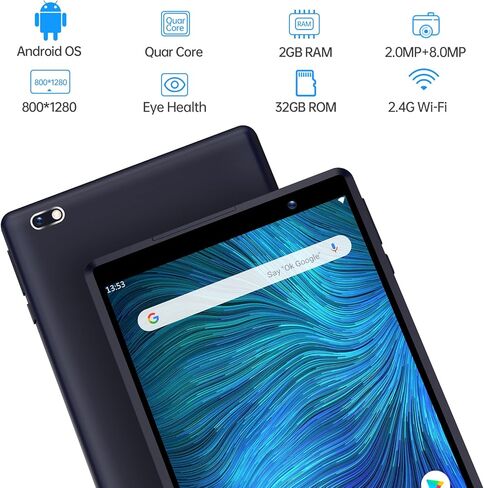 Tablet 8 inch, Android OS L8 Reading Tablet, 64GB Storage, Quad Core, 1280x800 HD IPS Display, 8.0 MP Rear Camera, Wi-Fi, Bluetooth, Black in Saudi Arabia