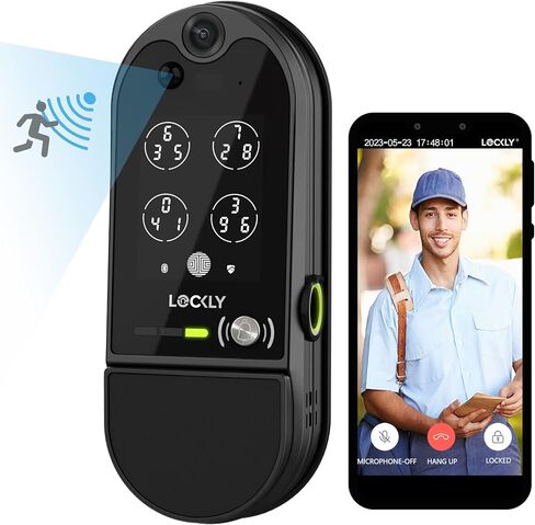 Lockly Vision Elite - قفل ذكي لفيديو WiFi مع كاميرا رؤية ليلية، مستشعر حركة، بصمة بيومترية، التحكم الصوتي، التحكم عن بعد في التطبيق، جرس الباب، لوحة شمسية، لوحة مفاتيح رقمية، أسود غير لامع in Kuwait
