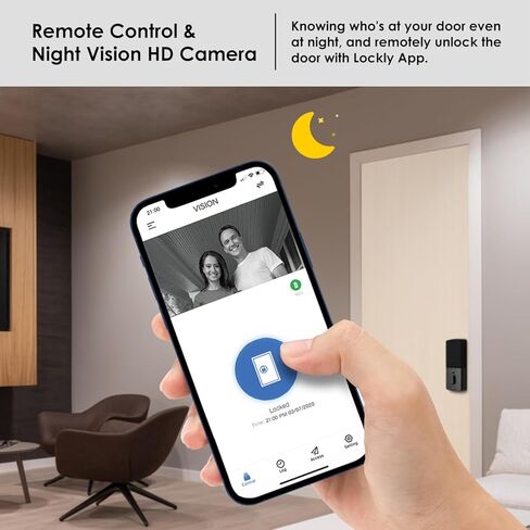 Lockly Vision Elite - قفل ذكي لفيديو WiFi مع كاميرا رؤية ليلية، مستشعر حركة، بصمة بيومترية، التحكم الصوتي، التحكم عن بعد في التطبيق، جرس الباب، لوحة شمسية، لوحة مفاتيح رقمية، أسود غير لامع in Kuwait