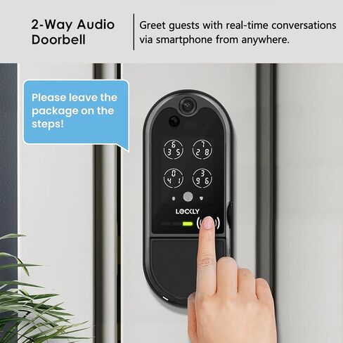 Lockly Vision Elite - قفل ذكي لفيديو WiFi مع كاميرا رؤية ليلية، مستشعر حركة، بصمة بيومترية، التحكم الصوتي، التحكم عن بعد في التطبيق، جرس الباب، لوحة شمسية، لوحة مفاتيح رقمية، أسود غير لامع in Kuwait