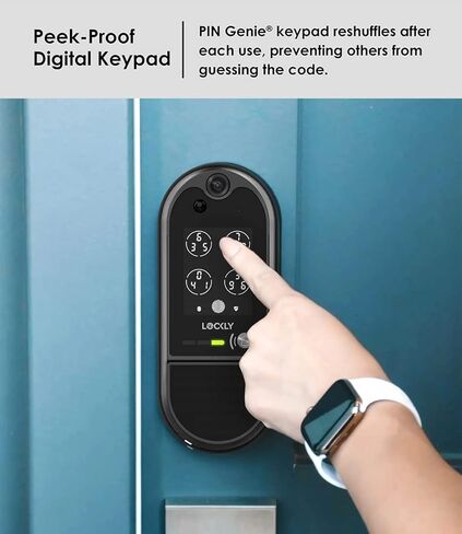 Lockly Vision Elite - قفل ذكي لفيديو WiFi مع كاميرا رؤية ليلية، مستشعر حركة، بصمة بيومترية، التحكم الصوتي، التحكم عن بعد في التطبيق، جرس الباب، لوحة شمسية، لوحة مفاتيح رقمية، أسود غير لامع in Kuwait