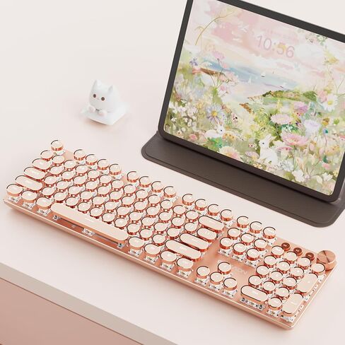 لوحة مفاتيح SEUNKWANG EWEADN V20 للآلة الكاتبة اللاسلكية، 104 مفاتيح ميكانيكية مع إضاءة خلفية بيضاء، مقبض وسائط، مفتاح وردي 2.4G/Bluetooth/USB-A لوحة مفاتيح سلكية كاملة الحجم لنظام التشغيل Windows/Mac/PC-Pink in Kuwait
