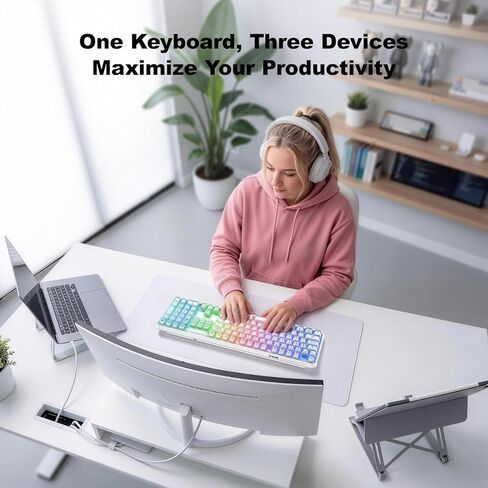 MOFII Wireless Computer Keyboard with RGB Backlit, Tri-Mode Bluetooth 5.0/USB-C/2.4GHz Gaming Keyboard, Full Size Layout, Ergonomic Curved Design for Windows Mac PC Gamers & Office in Saudi Arabia