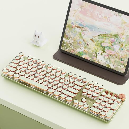 SEUNKWANG EWEADN V20 Typewriter Keyboard Wireless, 104 Keys Mechanical with White Backlit, Media Knob, Pink Switch 2.4G/Bluetooth/USB-A Wired Retro Full Size Keyboard for Windows/Mac/PC-Pink in Saudi Arabia
