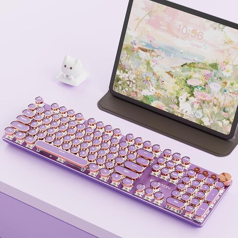 SEUNKWANG EWEADN V20 Typewriter Keyboard Wireless, 104 Keys Mechanical with White Backlit, Media Knob, Pink Switch 2.4G/Bluetooth/USB-A Wired Retro Full Size Keyboard for Windows/Mac/PC-Pink in Saudi Arabia