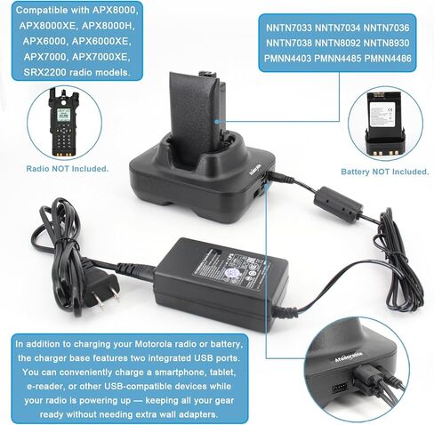 NNTN8860A NNTN8845A Charger Fit for Motorola APX6000 APX6000XE APX8000 APX8000XE APX7000 PAX7000XE Radio, NO-IMPRES Single Unit Charger with Dual USB Ports for NNTN7038 PMNN4485 Battery in Saudi Arabia