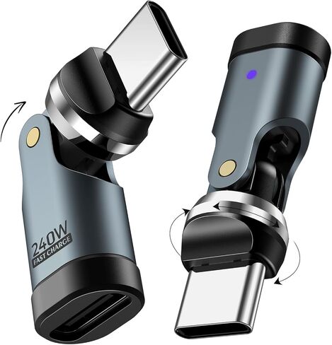 TiMOVO USB C 90 Degree Adapter, (2 Pack) PD 240W USB C Right Angle Adapter, Charging, Data Transfer, 360° & 180° Rotating Adaptor for iPhone 17/16/15, MacBook Pro, iPad, Galaxy, Tablet, Laptop, Gray in Saudi Arabia