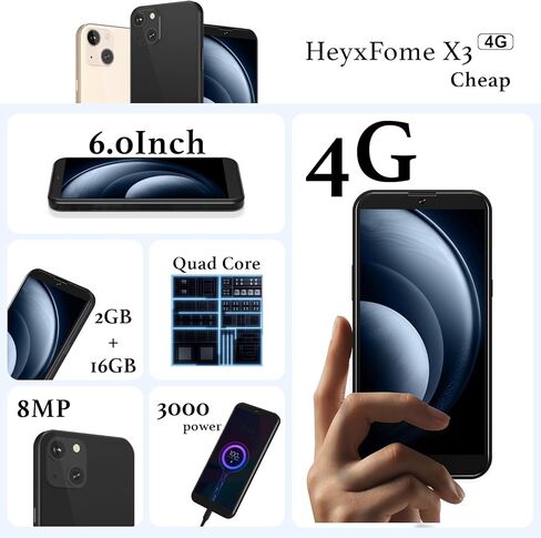 هاتف خلوي جديد رخيص الثمن مقاس 6.0 بوصة غير مقفل 4G LTE GSM هواتف غير مقفلة بشريحتي اتصال T-Mobile فقط هواتف Android 2GB+16GB/SD 256GB هاتف ذكي GPS 8MP فتح الوجه (أسود عميق) in Kuwait
