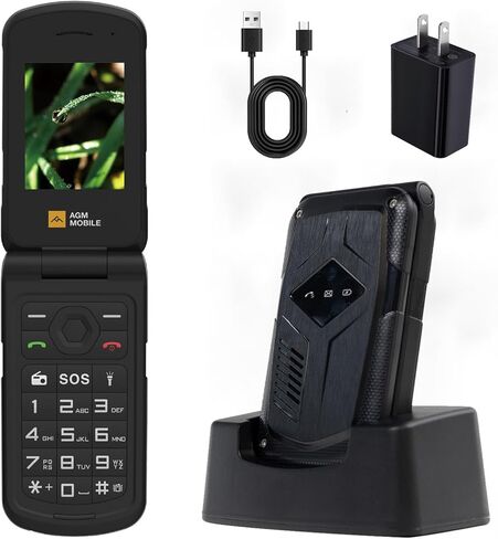 AGM M10 Flip Phone, 4G LTE - T-Mobile Compatible, Dual SIM, IP68 Waterproof/Drop-Proof, Large Buttons & Font, 98dB Speaker, Quick Essentials, Basic Cell Phone for Outdoors in Saudi Arabia
