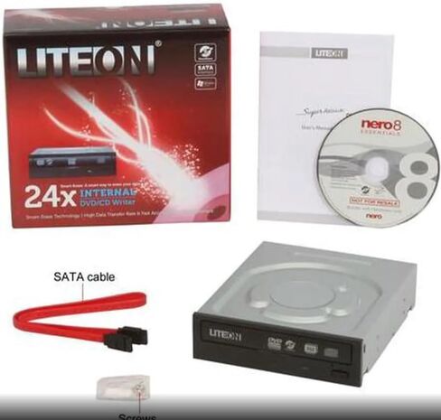 LITE-ON iHAS324-08 ناسخ أقراص DVD/CD داخلي 24X SATA، 24X DVD±R، 8X DVD+RW، 6X DVD-RW، 48X CD-R، محرك أقراص ضوئي أسود in Kuwait