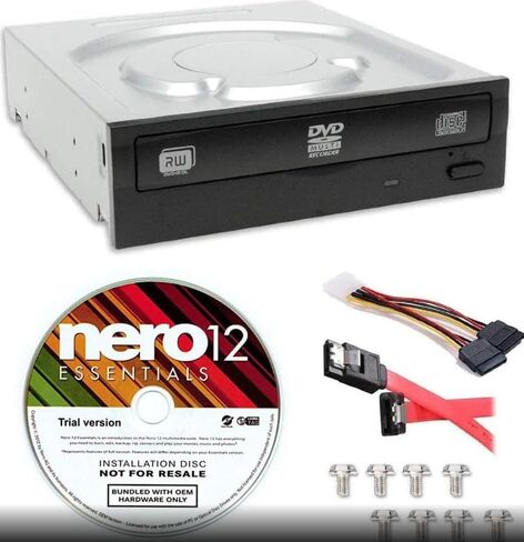 محرك الأقراص الضوئية الداخلي Lite-On 24X SATA DVD+/-RW IHAS124-14 + Nero 12 Essentials Burning Software + طقم كابل Sata in Kuwait