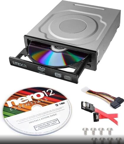 محرك أقراص DVD +/-RW داخلي Lite-On 24X SATA + Nero 12 Essentials + مجموعة كابل SATA - محرك الأقراص الضوئية للكمبيوتر الشخصي - ناسخ أقراص DVD/CD - نصف ارتفاع - 16X DVD، 12X CD - سرعة كتابة 8X in Kuwait