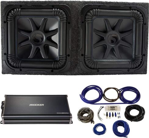 KICKER 44L7S152-RS مربع السيارة العالمي L7 Solo-Baric 15 "Sub 2000W Peak، 43CXA18001-RS CX Series Class D 1800W Sub Amplifier و 215SQ صندوق فرعي مزدوج مختوم - تم تجديده in Saudi Arabia
