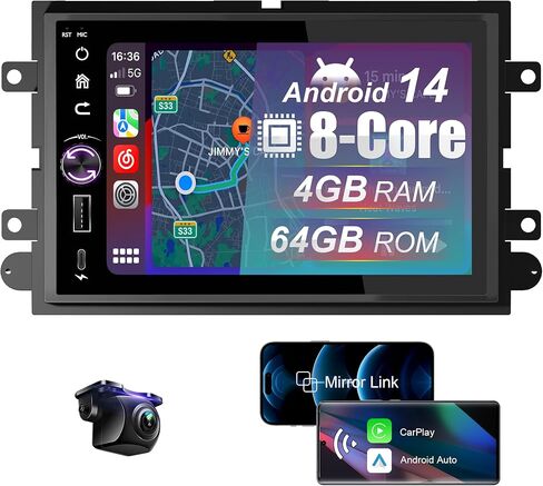 8 Core 4+64G راديو السيارة ستيريو لفورد F150 2004-2008، F250 F350 2006-2014 مع Carplay اللاسلكي Android Auto 7 بوصة HD تعمل باللمس Android 14 راديو السيارة ستيريو مع كاميرا احتياطية AM/FM/RDS GPS SWC in Kuwait