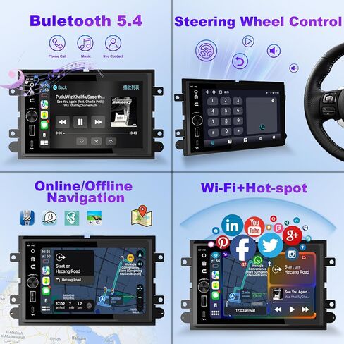 8 Core 4+64G راديو السيارة ستيريو لفورد F150 2004-2008، F250 F350 2006-2014 مع Carplay اللاسلكي Android Auto 7 بوصة HD تعمل باللمس Android 14 راديو السيارة ستيريو مع كاميرا احتياطية AM/FM/RDS GPS SWC in Kuwait
