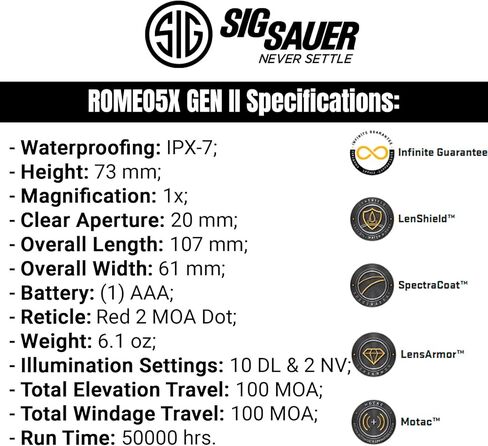 SIG SAUER SOR5X171 Romeo5X Gen II 1x20 mm Red Dot Sight | Rugged Compact IPX-7 Waterproof Rifle Shooting Sight w/ 12 Illumination Settings | 2 MOA Red Dot/65 MOA Circle Reticle | 50,000 hrs Run Time in Saudi Arabia