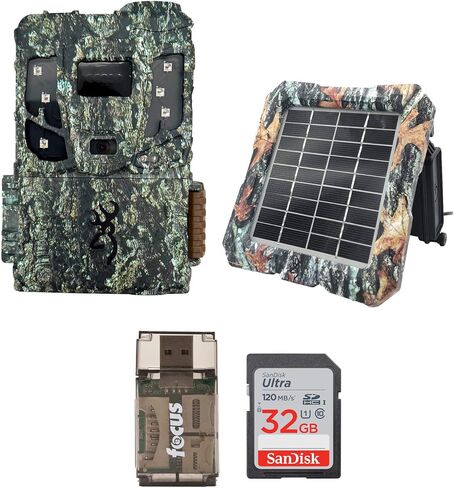 مجموعة كاميرا Browning Pro Scout Max Extreme HD الخلوية مع بطاقة ذاكرة سعة 32 جيجابايت وقارئ وطاقة شمسية (4 عناصر) in Saudi Arabia