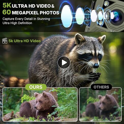 كاميرا WOSPORTS Night Full Color Trail، كاميرا لعبة Trigger 5K 60MP 0.1s مع 100 قدم واضحة، وضع مزدوج (الأشعة تحت الحمراء منخفضة التوهج والضوء الأبيض)، كاميرا IP66 لمراقبة الحياة البرية وأمنها، فيديو H.264 MP4 in Kuwait