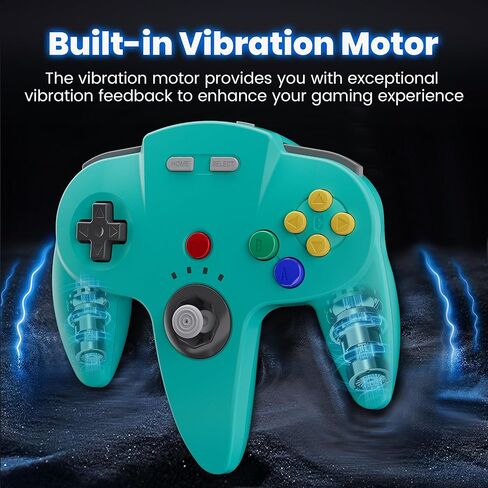 SAFFUN 2 Pack Wireless N64 Controller Made for Switch 1 & 2، وحدة تحكم N64، أجهزة استقبال لاسلكية 2.4 جيجا هرتز متوافقة مع Switch Online، Windows PC، macOS (اهتزاز مدمج) (قابلة لإعادة الشحن) سماوي/أسود in Saudi Arabia