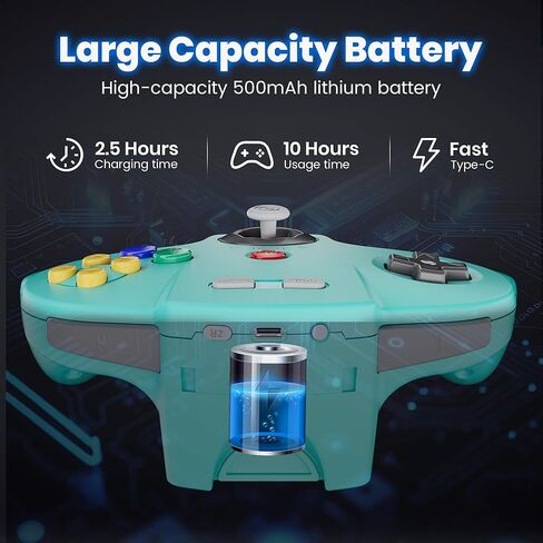 SAFFUN 2 Pack Wireless N64 Controller Made for Switch 1 & 2، وحدة تحكم N64، أجهزة استقبال لاسلكية 2.4 جيجا هرتز متوافقة مع Switch Online، Windows PC، macOS (اهتزاز مدمج) (قابلة لإعادة الشحن) سماوي/أسود in Saudi Arabia