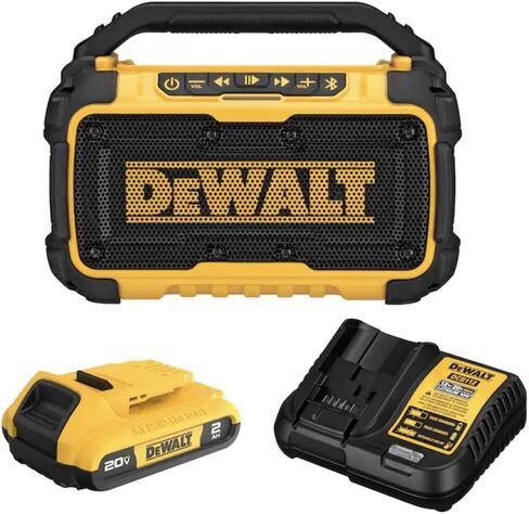 مكبر صوت بلوتوث DEWALT 20V MAX مع مكبرات صوت مزدوجة، غطاء مقاوم للصدمات، نطاق 100 قدم، منفذ شحن USB، بطارية 2.0 أمبير وشاحن متضمن in Saudi Arabia