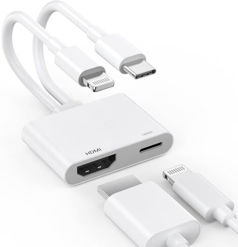 [معتمد من Apple MFi] محول Lightning وUSB-C إلى HDMI لأجهزة iPhone إلى التلفزيون، 2 في 1 4K@60 هرتز Lightning Type C Digital AV HDMI سلك محول لهاتف iPhone 17 16 15 14 13 12 11 XS XR X إلى التلفزيون/جهاز العرض/الشاشة in Saudi Arabia