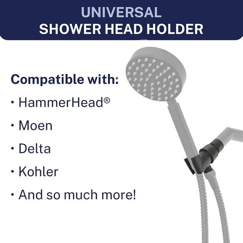 حامل رأس دش محمول من المعدن الصلب من HammerHead Showers® - أسود غير لامع - حامل عصا دش قابل للتعديل مع دعامة خطاف حائطية عالمية وكرة محورية نحاسية - حامل رأس دش محمول باليد in Kuwait