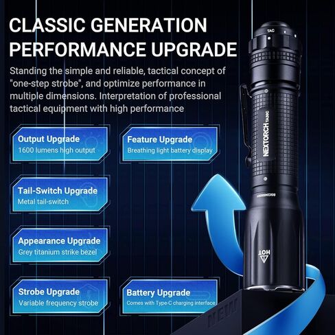 NEXTORCH TA30C EDC Tactical Flashlight 1600 Lumens High Lumens Rechargeable Pocket Flashlight with 5 Lighting Modes for Emergency Tactical Outdoor in Saudi Arabia