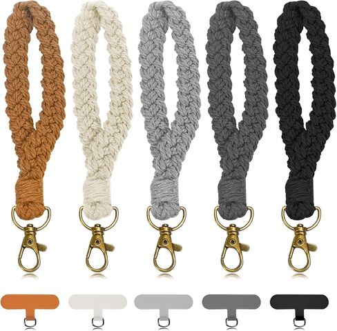 5PCS Phone Wrist Strap with 5PCS Tether Tab Keychain Wristlet Lanyard Cell Phone Wristlet Keychain for Women Boho Macrame Handmade Phones Lanyard Wrist with Tether Tab for Keys, ID in Saudi Arabia