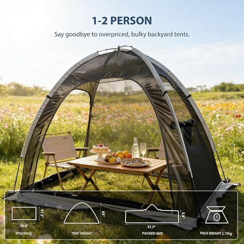 Screen House Mesh Tent, 1-2 Person Patio Backyard Tent, Full Ventilation, 5-Min Easy Setup, Lightweight Compact Storage, Outdoor Patio House for Spring Summer Camping & Garden in Saudi Arabia