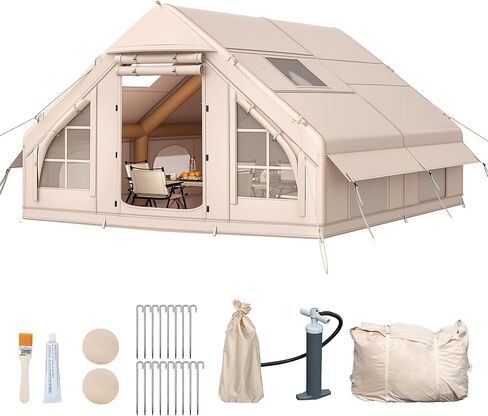 DWVO 13FT X 10FT Inflatable Camping Tents, 6-8 People Inflatable House Tents with Pump, Easy Setup with Explosion Proof Valve, Waterproof Oxford Air Glamping for Camping in Saudi Arabia