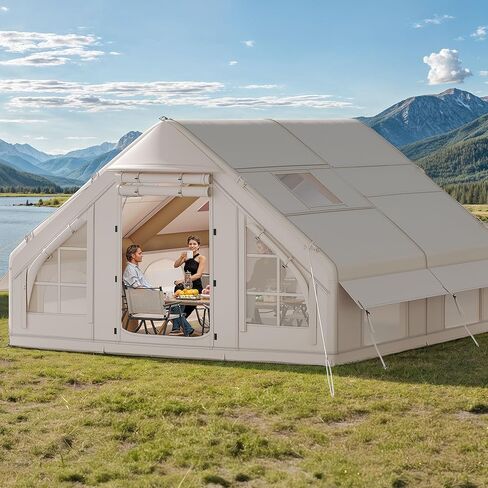 DWVO 13FT X 10FT Inflatable Camping Tents, 6-8 People Inflatable House Tents with Pump, Easy Setup with Explosion Proof Valve, Waterproof Oxford Air Glamping for Camping in Saudi Arabia