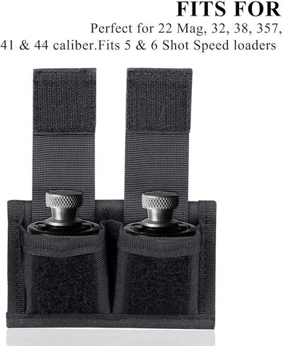 حامل حقيبة Speedloader من النايلون التكتيكي المزدوج Speedloader حزام عالمي مناسب .357 .44 معظم من .38 إلى .45 كولت أسود in Kuwait