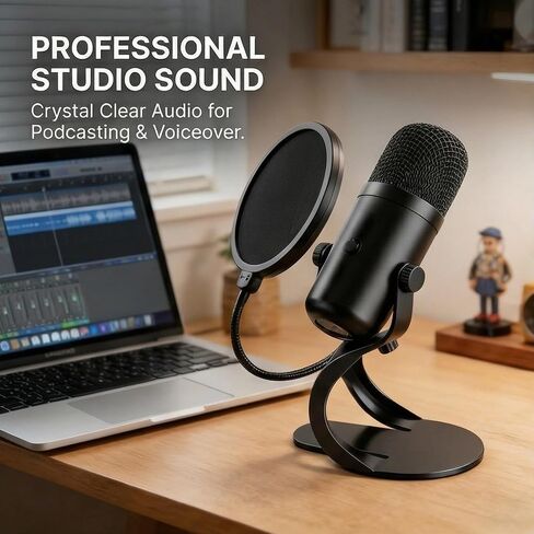 USB-C Large Dual Diaphragm Condenser Microphone | Broadcast Quality, Noise Cancel | HD Audio for Streaming, Podcasting, Gaming | Plug-and-Play in Saudi Arabia