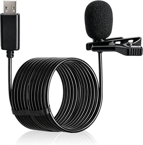 USB Lavalier Microphone for Computer, Omnidirectional Condenser USB-A Computer Microphone for Laptop, PC and Mac, Perfect Podcasting, Gaming, Streaming and Desktop Mic, 2M Cable in Saudi Arabia