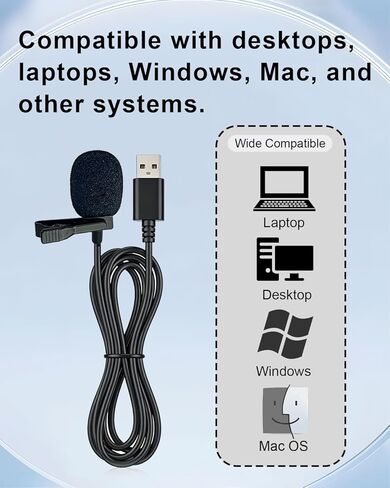 USB Lavalier Microphone for Computer, Omnidirectional Condenser USB-A Computer Microphone for Laptop, PC and Mac, Perfect Podcasting, Gaming, Streaming and Desktop Mic, 2M Cable in Saudi Arabia