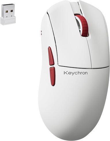 Keychron G4 8K Wireless Mouse Ultra Lightweight, 30K DPI PixArt 3950 Optical Sensor, 2.4G/Bluetooth Up to 130 Hours Battery Life, Ergonomic Design with Customizable Buttons for PC/Mac/Windows - White in Saudi Arabia