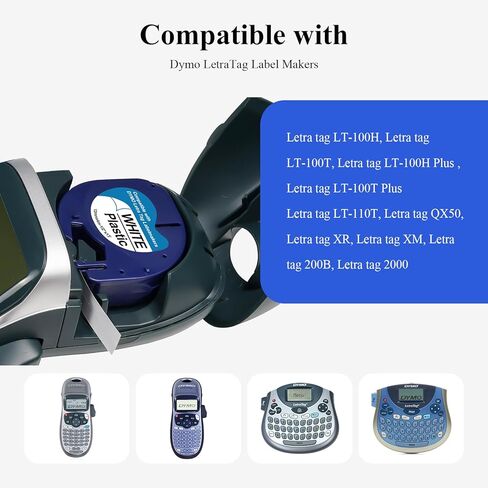 JOJOME 5 عبوات 91331 شريط لاصق بلاستيكي أبيض بديل لعبوات Dymo Letratag 12 مم × 4 م 1/2 بوصة × 13 قدم يعمل مع صانعي الملصقات DYMO LetraTag LT-100H LT-100T QX50 200B in Kuwait
