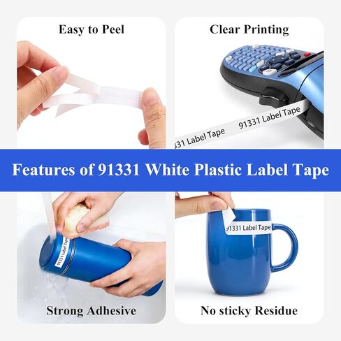 JOJOME 5 عبوات 91331 شريط لاصق بلاستيكي أبيض بديل لعبوات Dymo Letratag 12 مم × 4 م 1/2 بوصة × 13 قدم يعمل مع صانعي الملصقات DYMO LetraTag LT-100H LT-100T QX50 200B in Kuwait