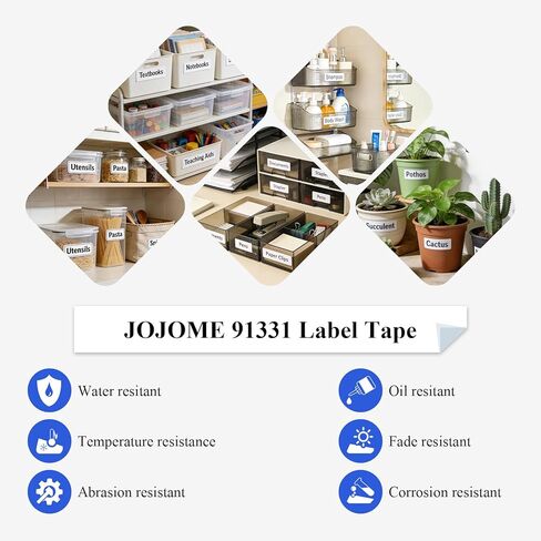 JOJOME 5 عبوات 91331 شريط لاصق بلاستيكي أبيض بديل لعبوات Dymo Letratag 12 مم × 4 م 1/2 بوصة × 13 قدم يعمل مع صانعي الملصقات DYMO LetraTag LT-100H LT-100T QX50 200B in Kuwait