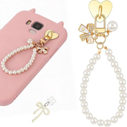 Charm Chains Set Cute Phone Charm Chains Bracelets Accessories Aesthetic Phones Bracelets with Type-C Butterfly Bow Dust Plug for Reader Book Lovers E-Reader Phone Bag Decor Camera in Kuwait