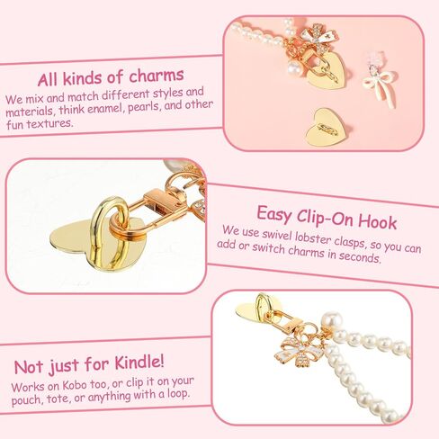 Charm Chains Set Cute Phone Charm Chains Bracelets Accessories Aesthetic Phones Bracelets with Type-C Butterfly Bow Dust Plug for Reader Book Lovers E-Reader Phone Bag Decor Camera in Kuwait