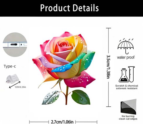 Rainbow Rose Drops Dust Plug Acrylic Charms for electronic products,Type-C Charging Port Dust Plugs Pendant Compatible with E-Reader Phone Tablet, Gift for Christmas, Birthday, Anniversary Day in Saudi Arabia