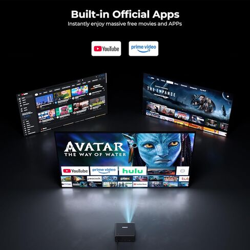جهاز عرض CiBest Mini مع WiFi وBluetooth، متوافق مع Netflix/YouTube/PrimeVideo، التركيز الكهربائي وحجر المفاتيح، جهاز عرض فيديو عالي الدقة 1080P قصير المدى، محمول للاستخدام الخارجي/الداخلي in Kuwait