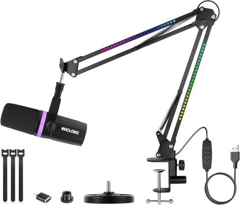 Micufuns Vocal Dynamic Microphone, XLR/USB Podcast Recording PC Microphone,Studio Metal Mic with Mute, Headphone Jack, Monitoring Volume Control,with RGB microphone boom arm (M338-A) in Saudi Arabia